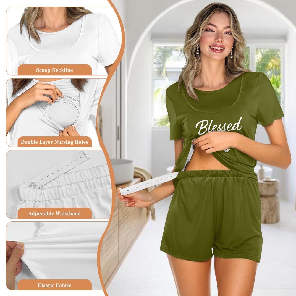 Blessed Beyond Measure Christian Maternity Short Sleeve Pajama Set - ClaimedbyGodDesigns