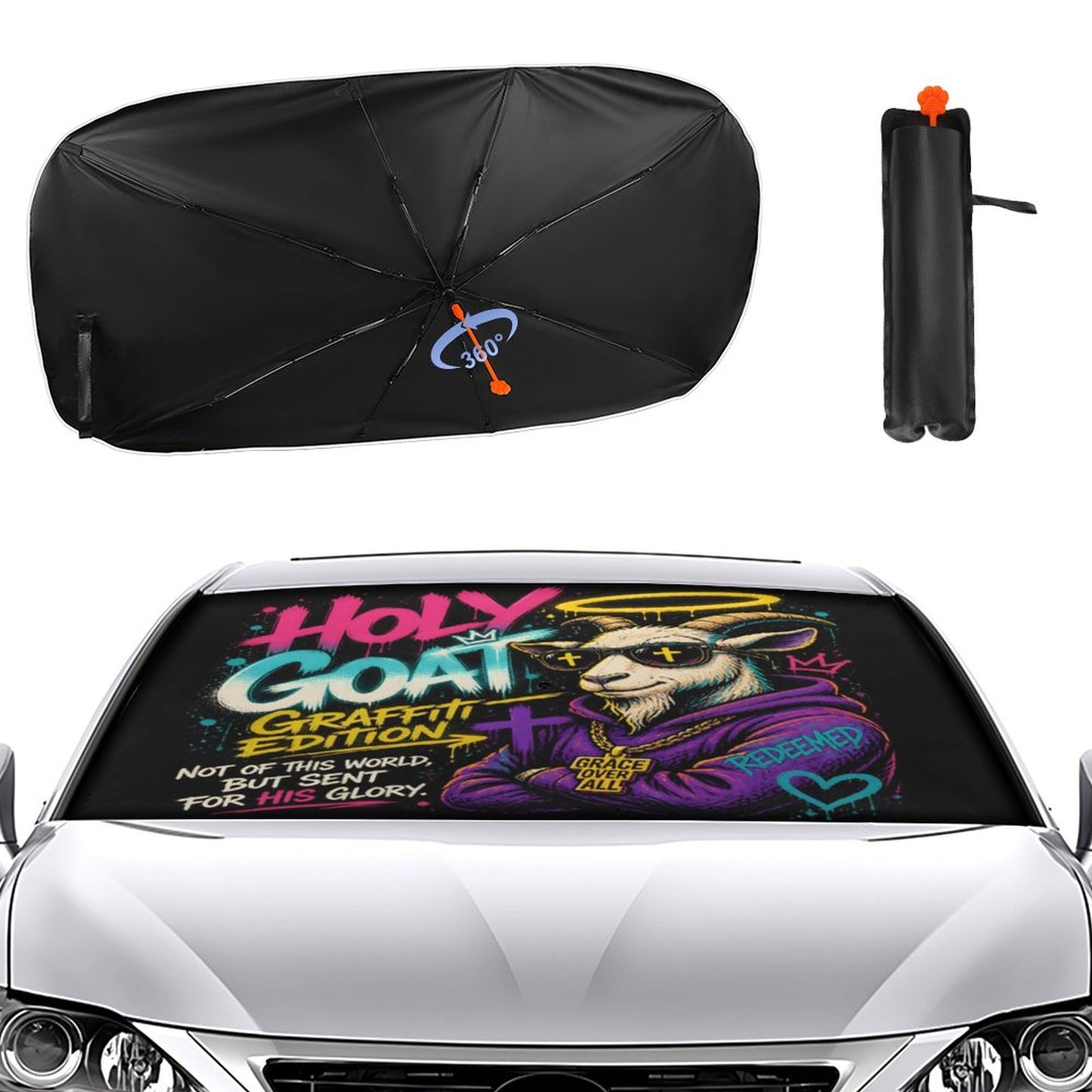 Holy Goat — Graffiti Edition Christian Car Sunshade Umbrella - ClaimedbyGodDesigns