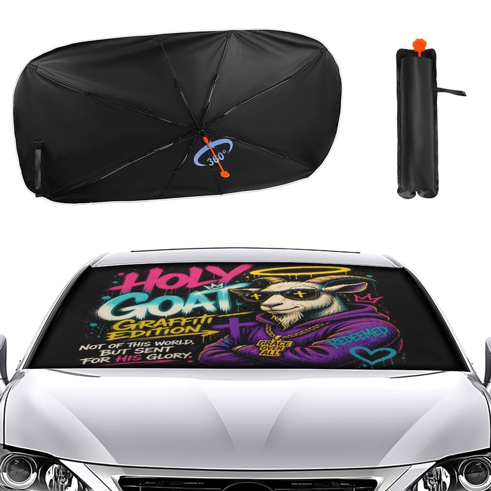 Holy Goat — Graffiti Edition Christian Car Sunshade Umbrella - ClaimedbyGodDesigns