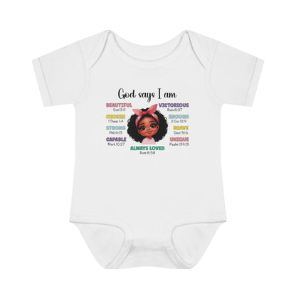 God Says I Am Christian Baby Onesie Printify