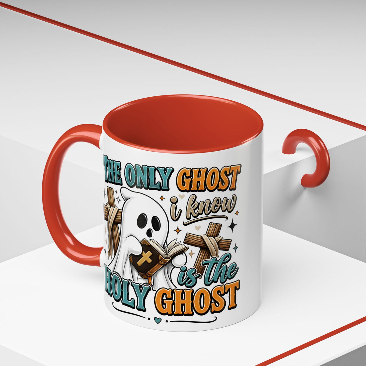 Accent Mug — "The Only Ghost I Know Is the Holy Ghost" Christian Halloween Coffee Cup
