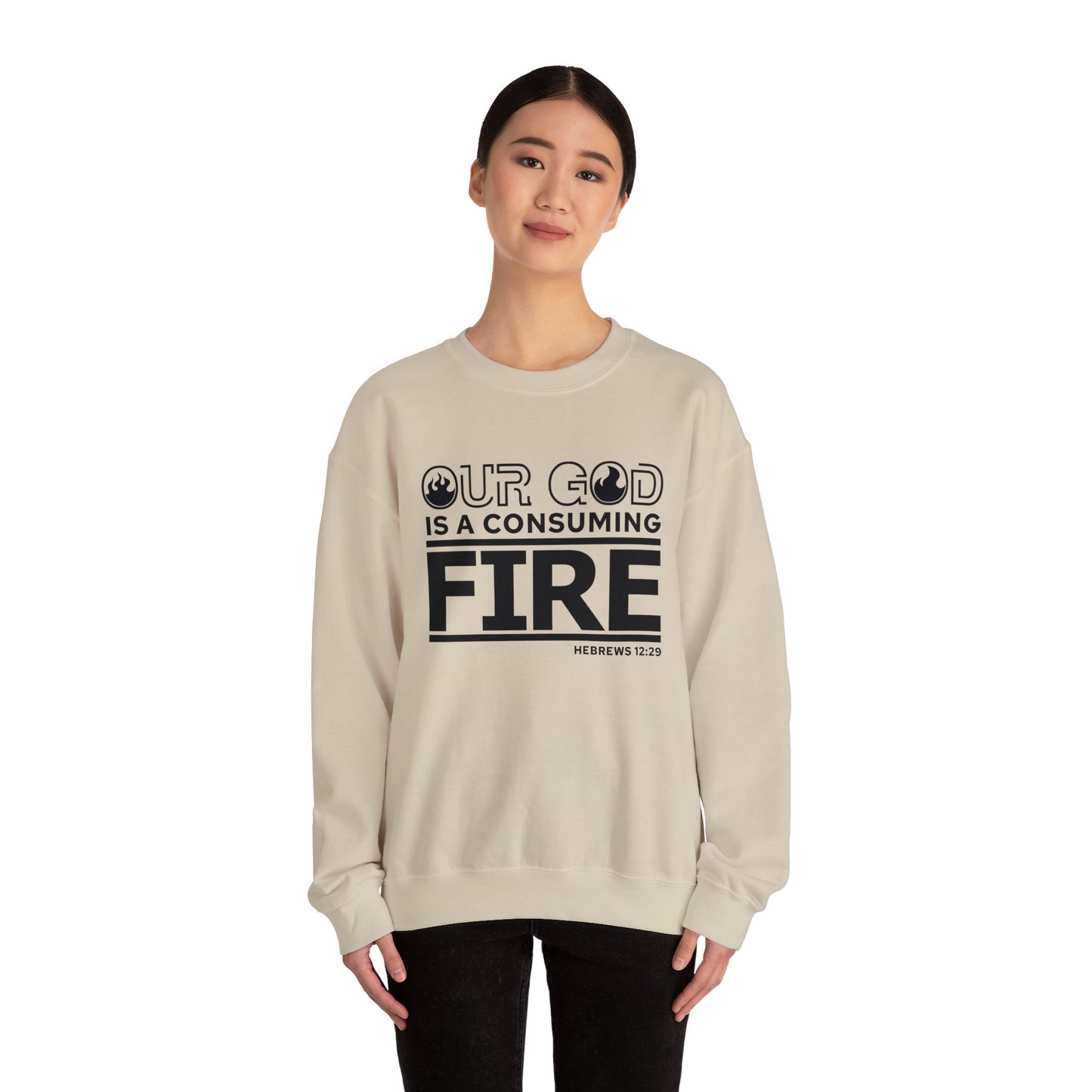 Our God Is A Consuming Fire  Unisex Heavy Blend™ Crewneck Christian Sweatshirt