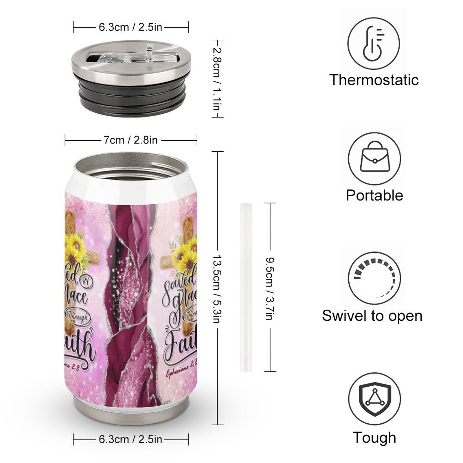 Saved By Grace Through Faith Unique Christian Stainless Steel Tumbler with Straw SALE-Personal Design
