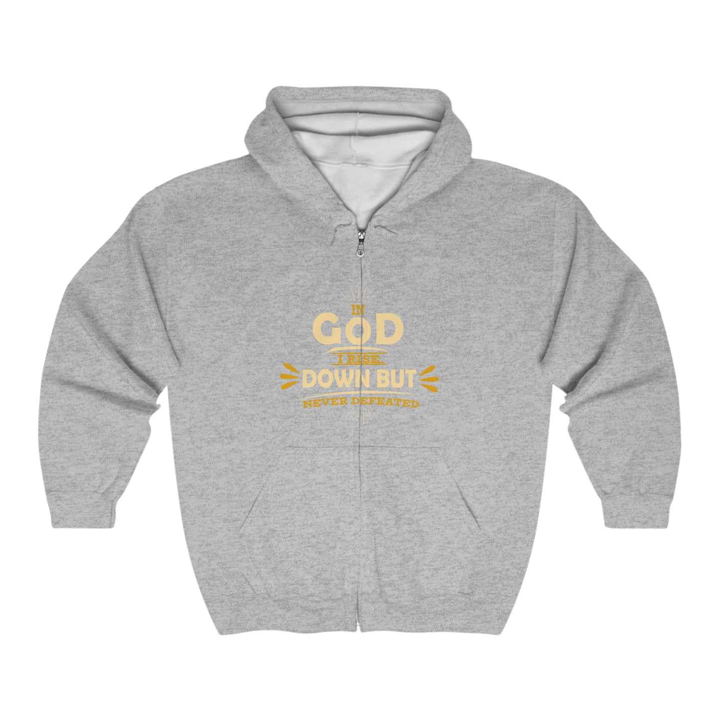 In God I Rise Down But Never Defeated Unisex Heavy Blend Full Zip Hooded Sweatshirt