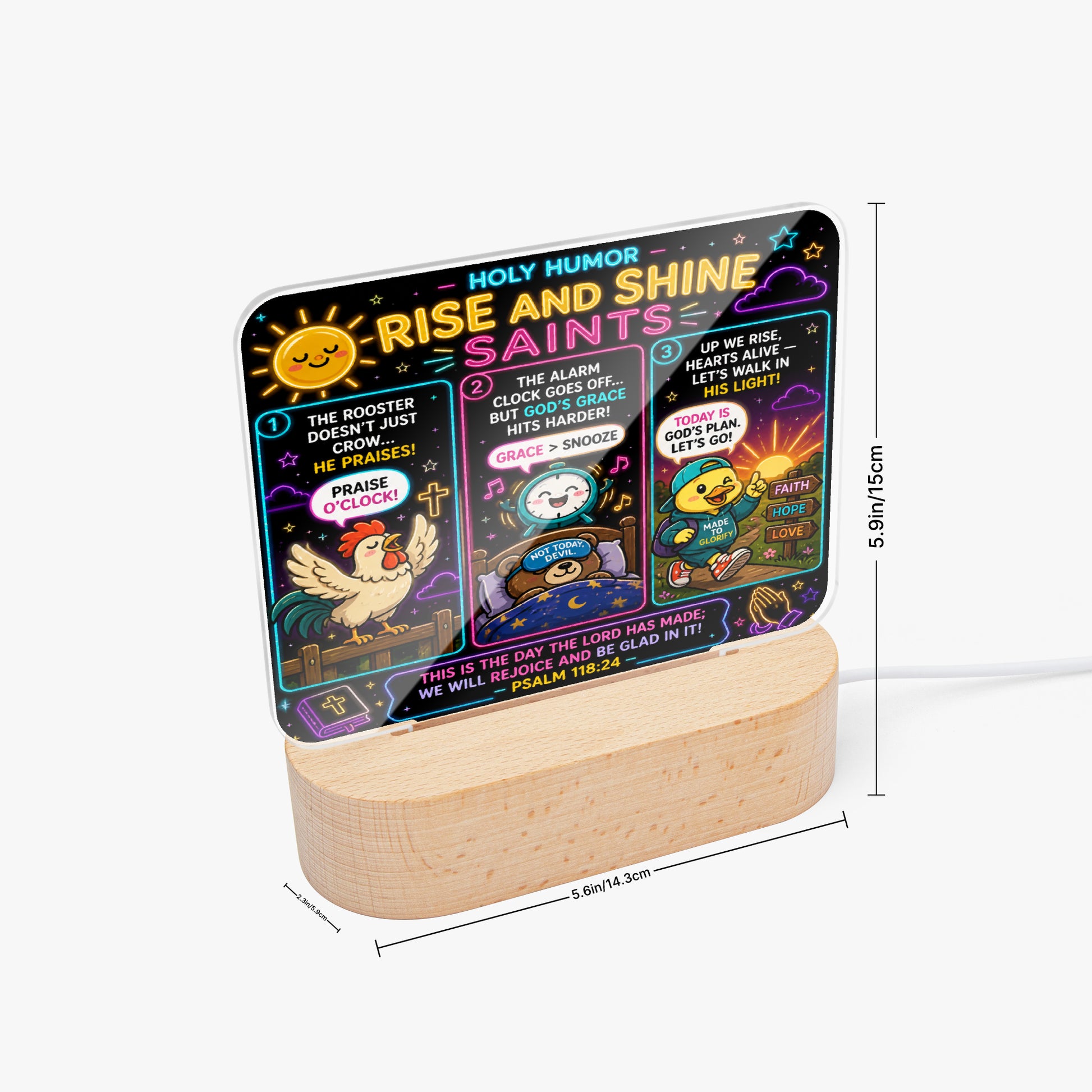 Rise And Shine Saints Christian Square Acrylic Nigh Light - Luminous Base - ClaimedbyGodDesigns
