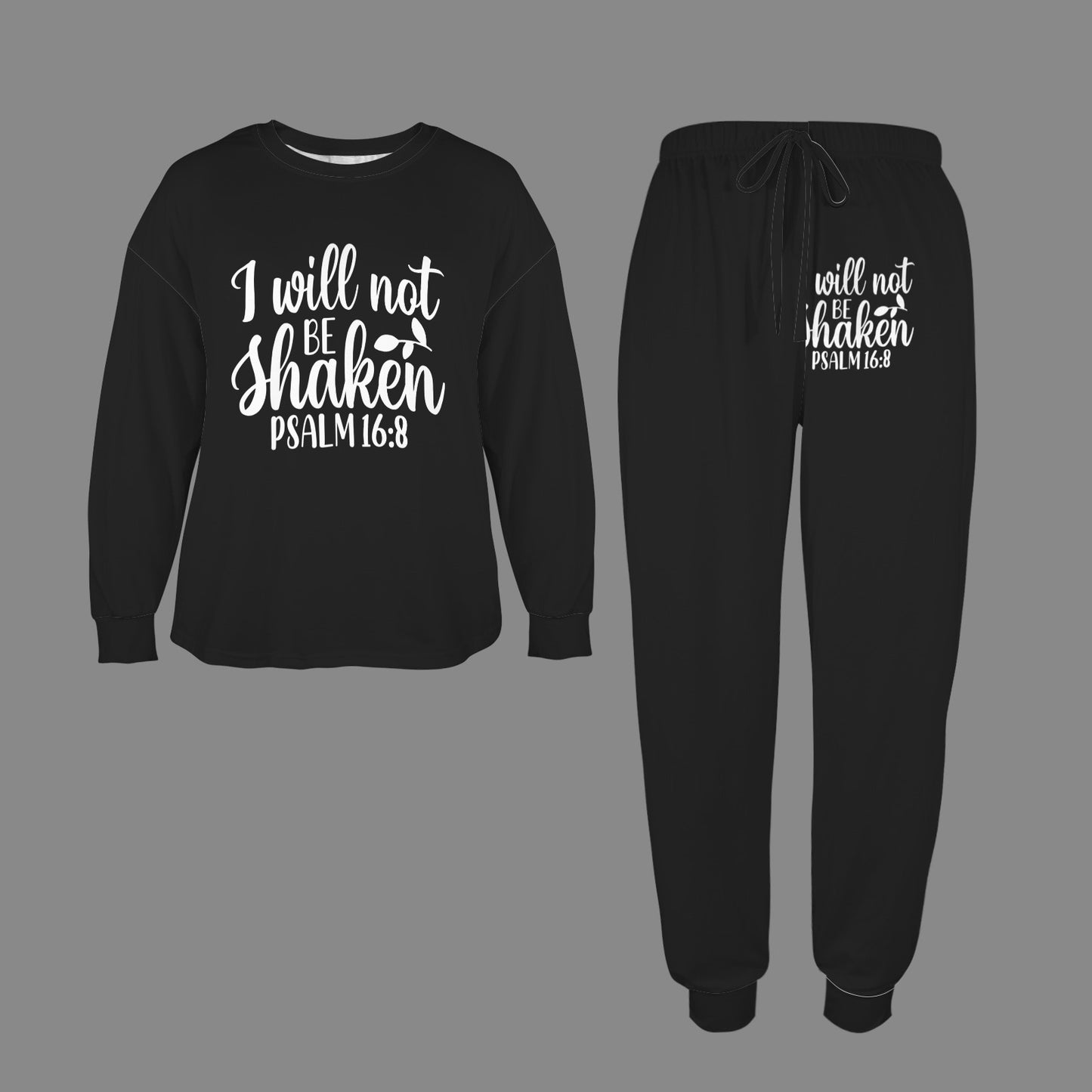 I Will Not Be Shaken Christian Women's Leg Binding Pocket Long Pajama Set