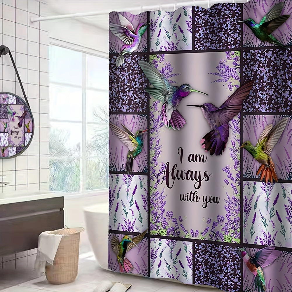 4pcs I Am Always With You Christian Shower Curtain Set,  Including Waterproof Shower Curtain, Non-Slip Rug, Toilet Cover Mat, U-shape Bath Mat And 12 Plastic Hooks claimedbygoddesigns
