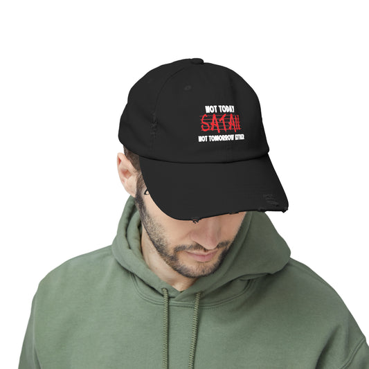 Not Today Satan Not Tomorrow Either Unisex Christian Distressed Hat Printify