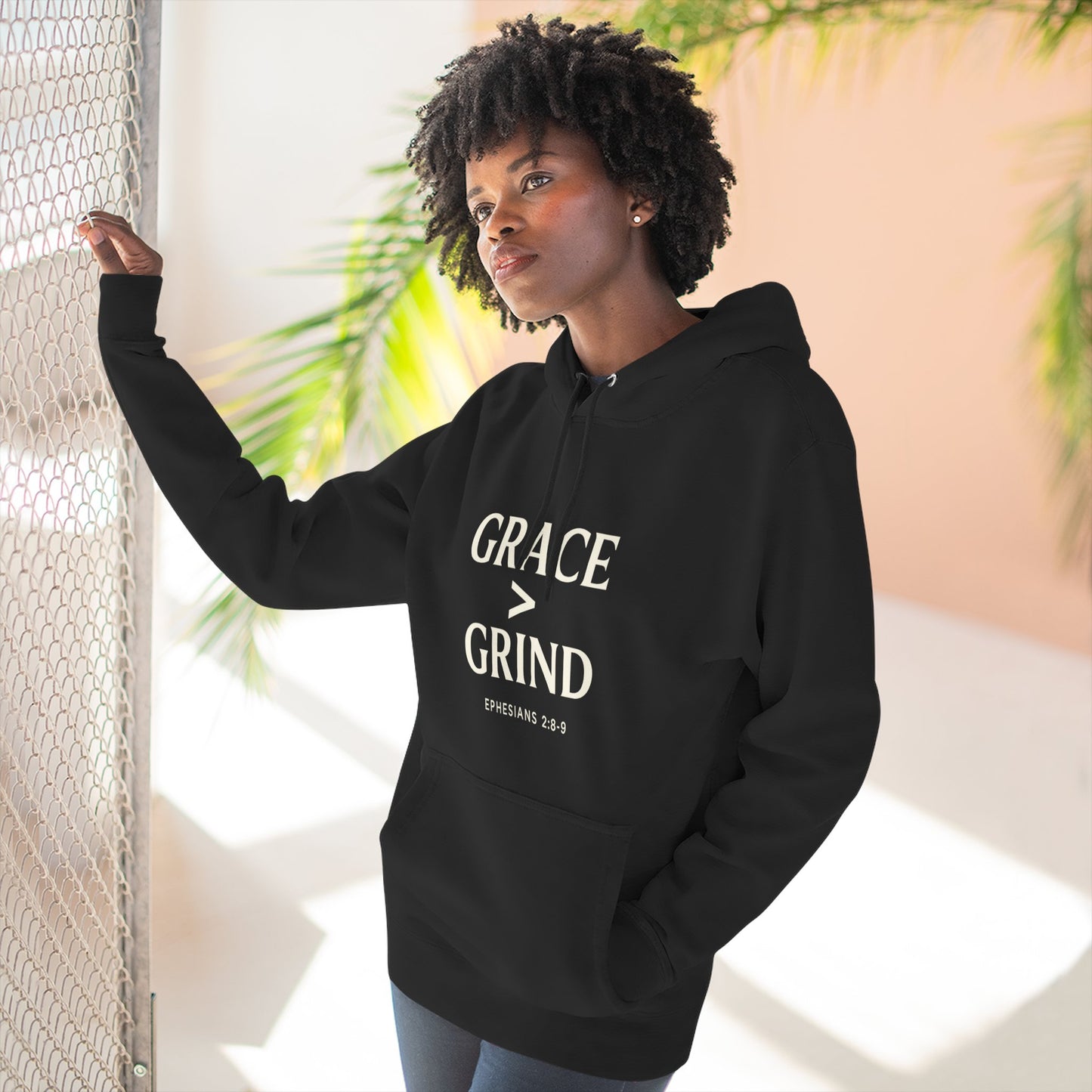 Grace > Grind Unisex Christian Hooded Sweatshirt - Inspirational Fleece Pullover Hoodie for Motivation, Perfect for Gifts, Casual Wear, Fitness, Spirituality - ClaimedbyGodDesigns