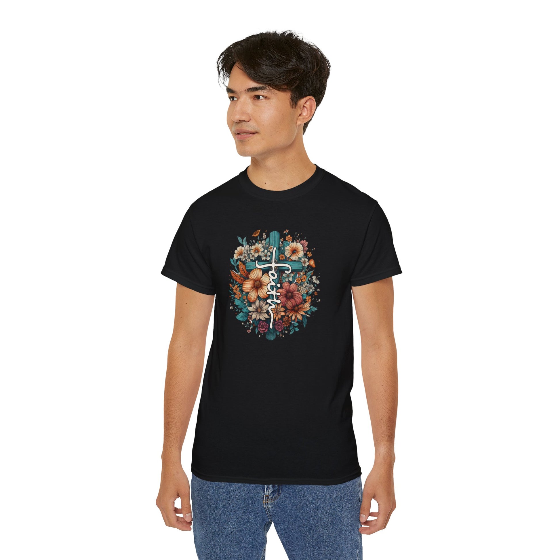 Faith (floral) Unisex Christian Ultra Cotton Tee Printify