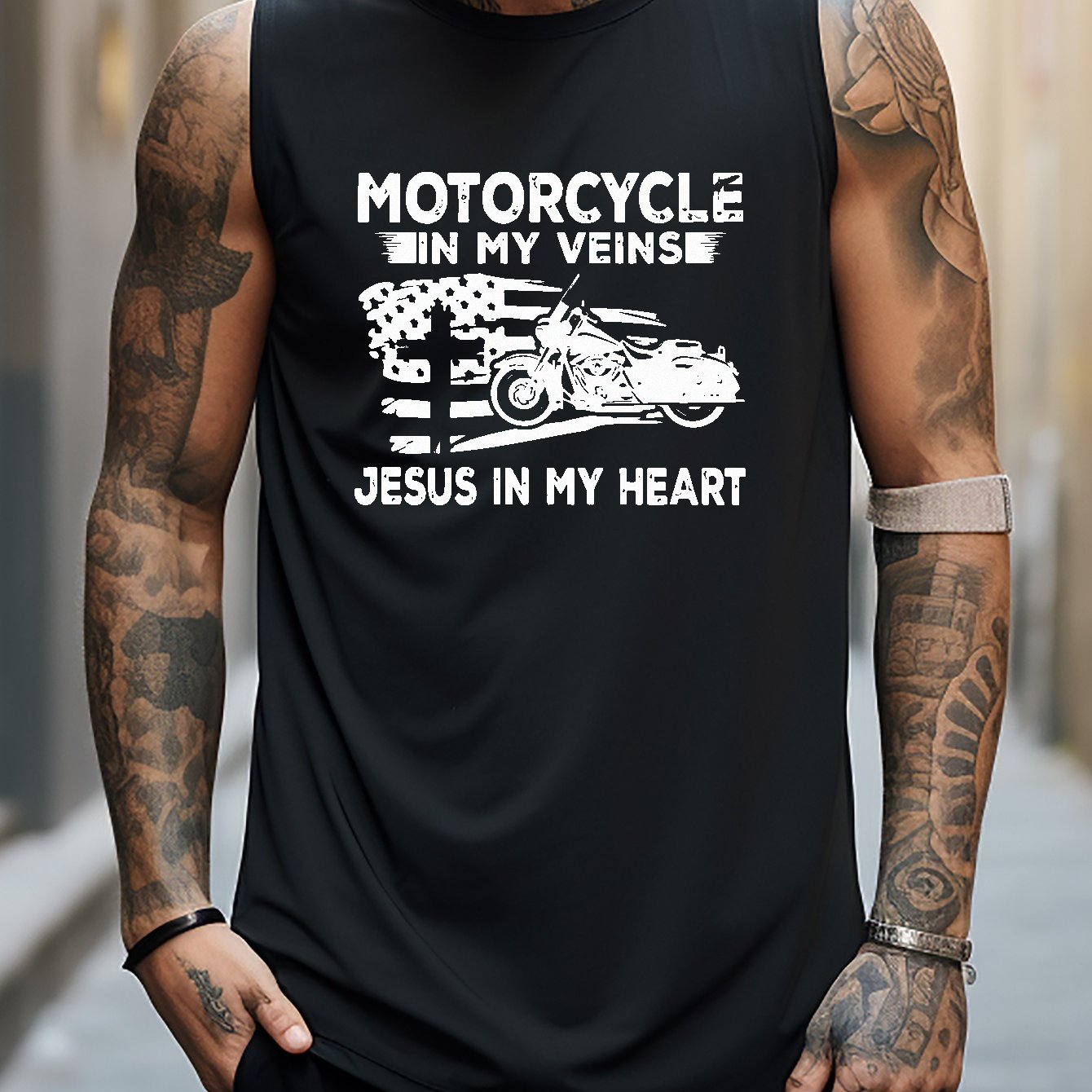 Motorcycle In My Veins Jesus In My Heart Men's Christian Tank Top claimedbygoddesigns