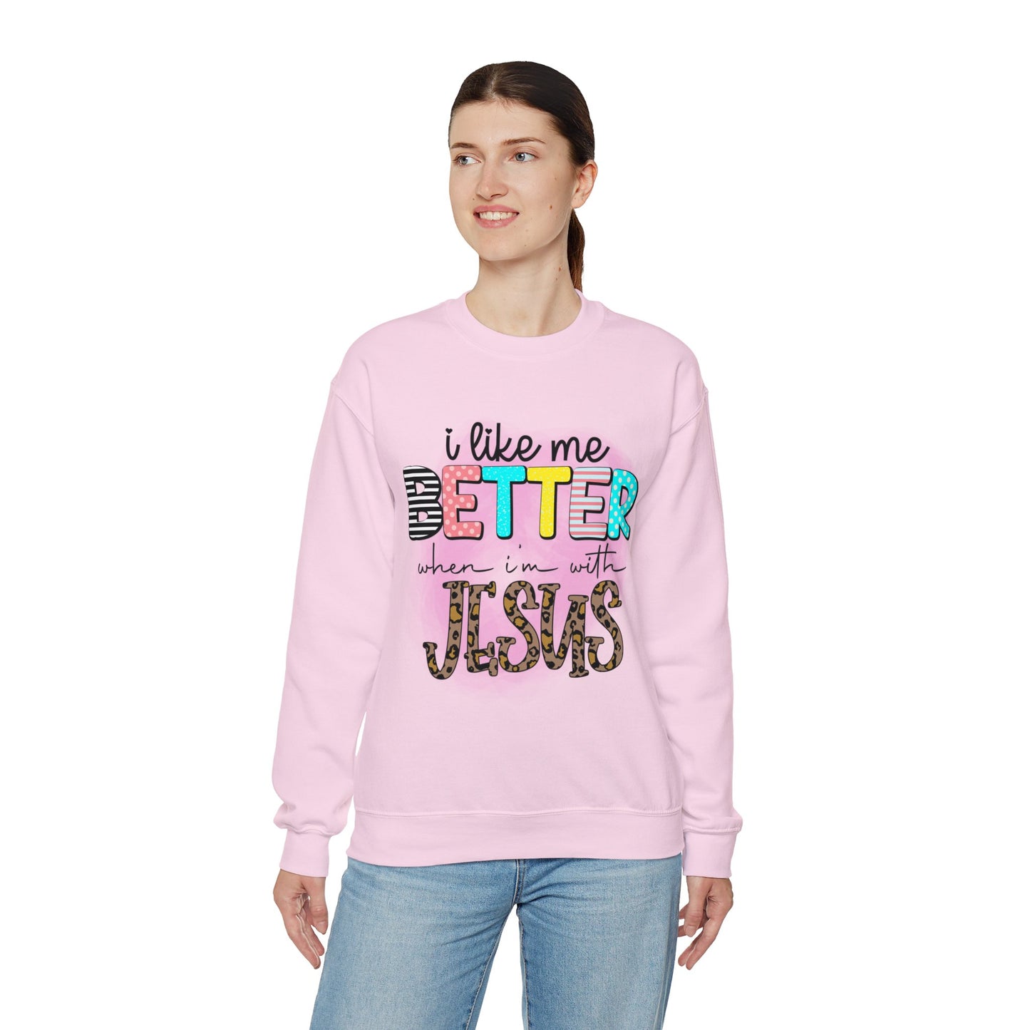 I Like Me Better When I'm With Jesus Unisex Heavy Blend™ Crewneck Christian Sweatshirt