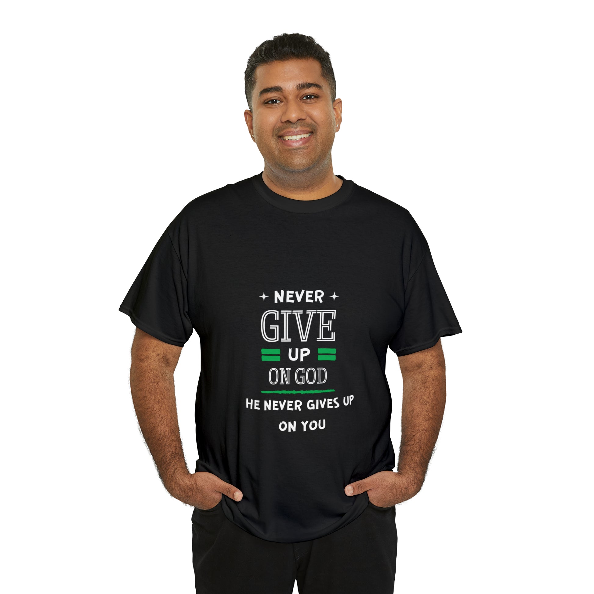 Never Give Up On God He Never Gives Up On You Unisex Heavy Cotton Tee Printify