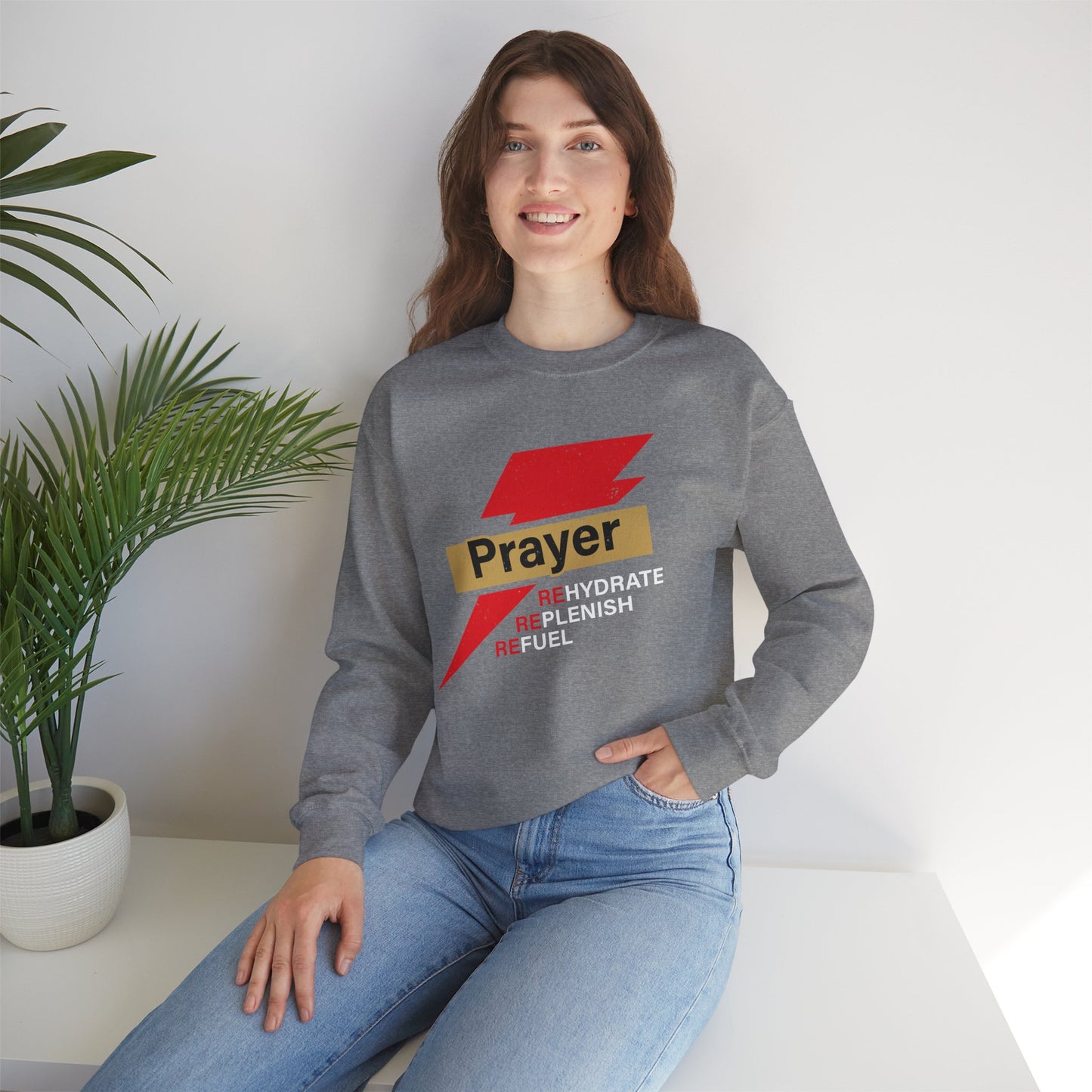 Prayer Rehydrate Replenish Refuel Unisex Heavy Blend™ Crewneck Christian Sweatshirt