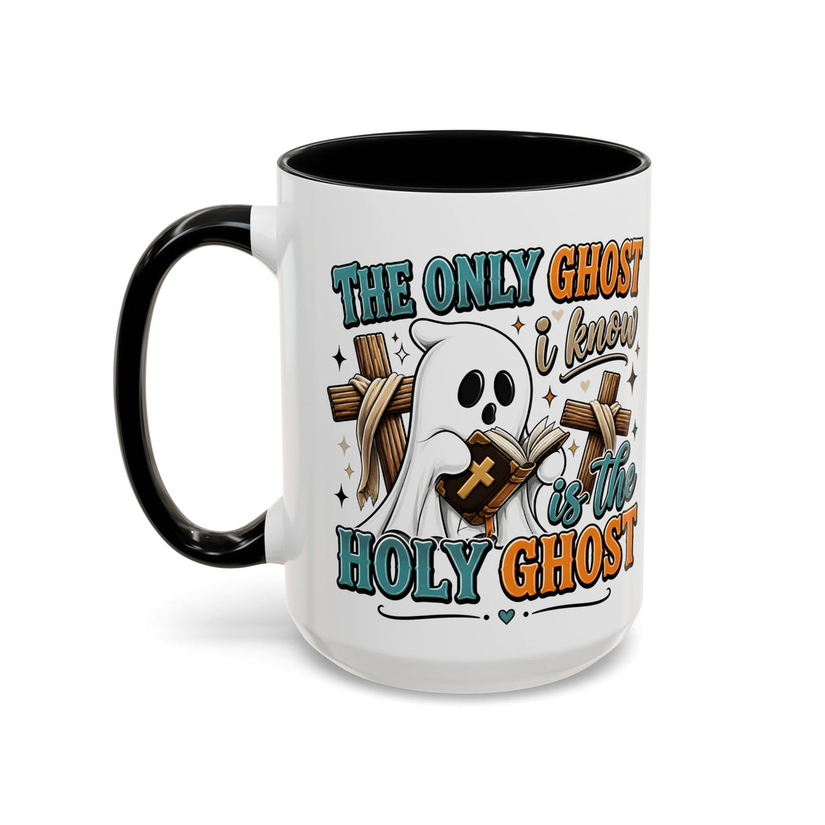 Accent Mug — "The Only Ghost I Know Is the Holy Ghost" Christian Halloween Coffee Cup