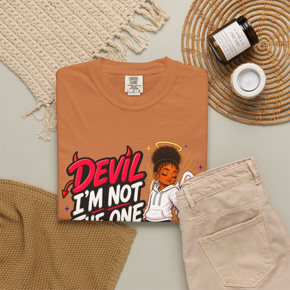 Devil I'm Not the One Today T-Shirt — Funny Angel vs Devil Graphic Tee - ClaimedbyGodDesigns