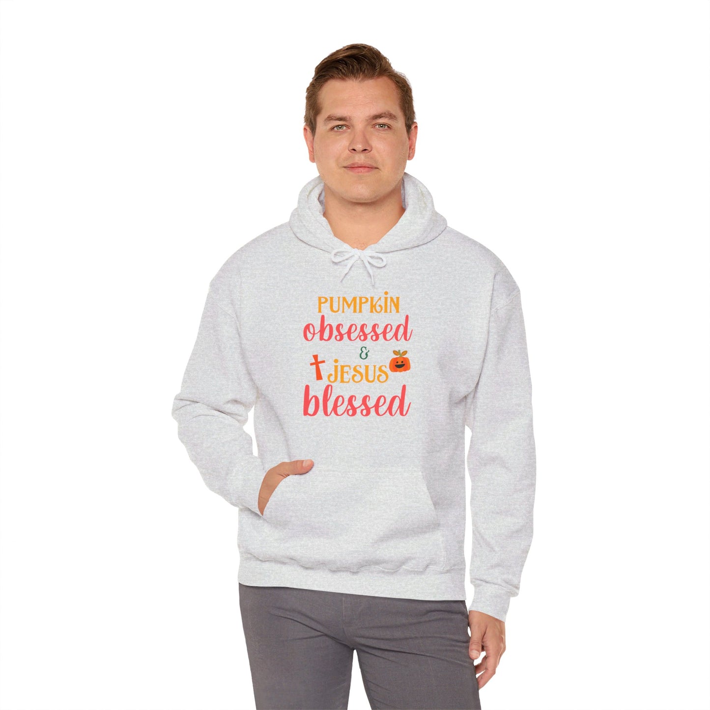 Pumpkin Obsessed And Jesus Blessed Halloween Unisex Christian Pullover Hooded Sweatshirt