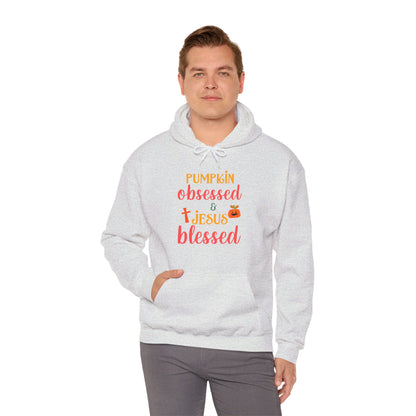 Pumpkin Obsessed And Blessed by Him Halloween Unisex Christian Pullover Hooded Sweatshirt