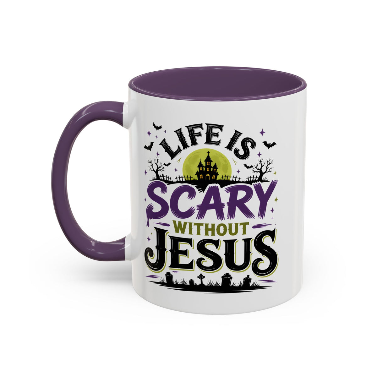 Coffee Mug — “Life Is Scary Without Jesus” Halloween Christian Accent Mug (11/15oz)