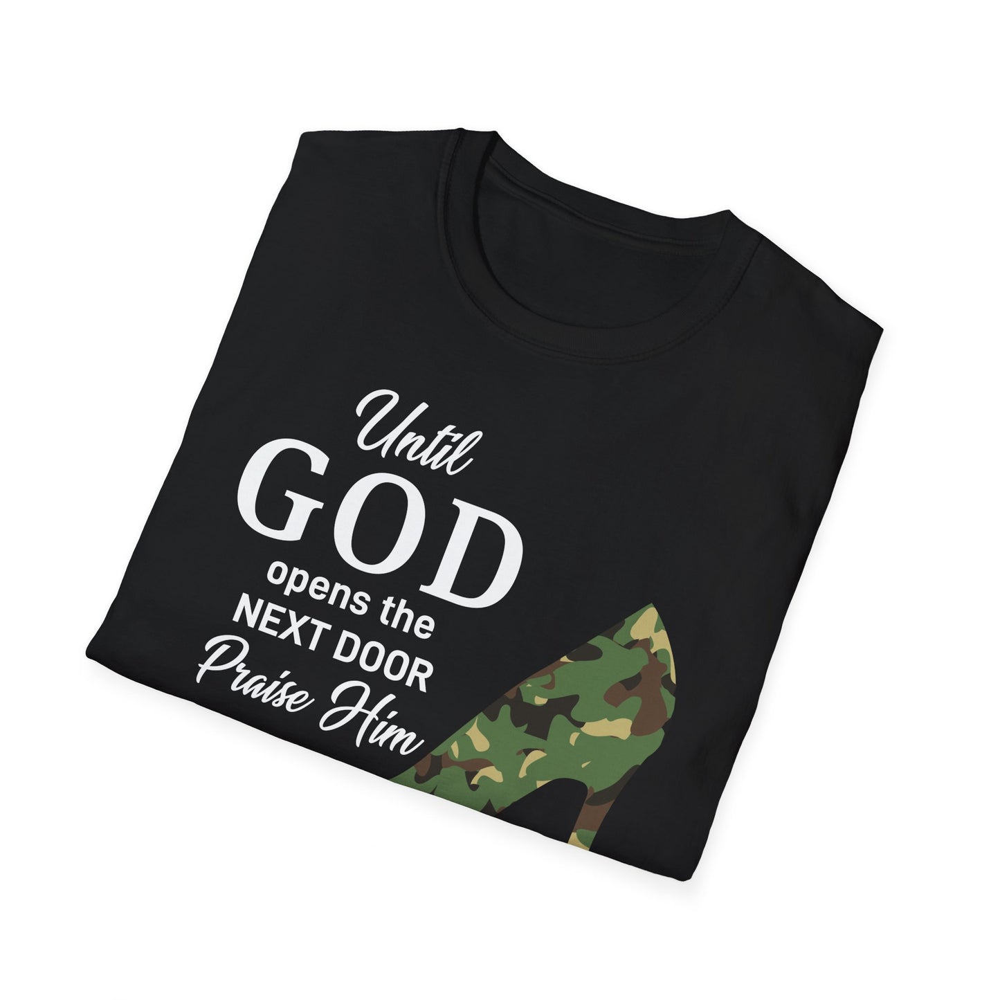 Until God Opens The Door Praise Him In The Hallway Women's Christian T-shirt