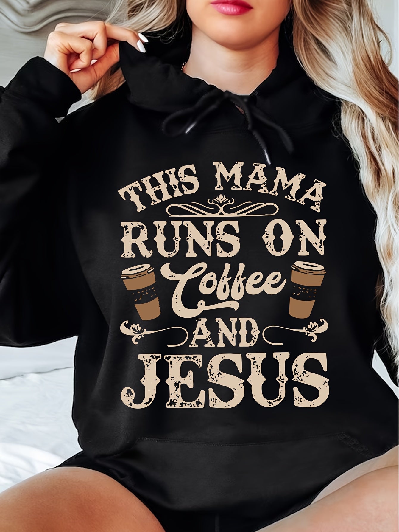 This Mama Runs On Coffee & Jesus Women's Christian Pullover Hooded Sweatshirt claimedbygoddesigns