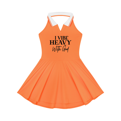 I Vibe Heavy With God Women's Christian Collared Halter A-Line Tennis Dress