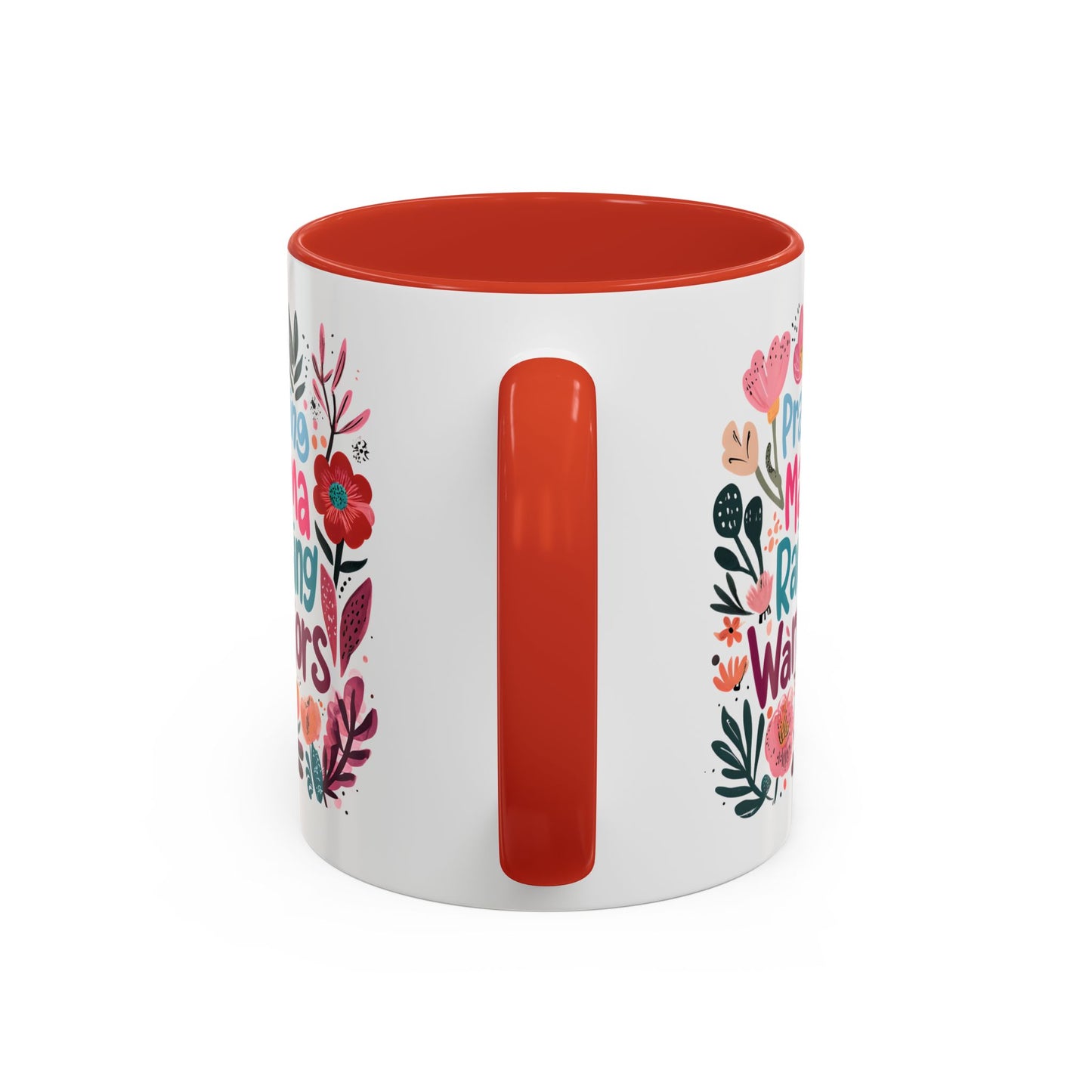 Floral Inspirational Coffee Accent Mug - Praying Mama Raising Warriors, Gift for Moms, Mother's Day Mug, Motivational Cup, Unique Kitchenware