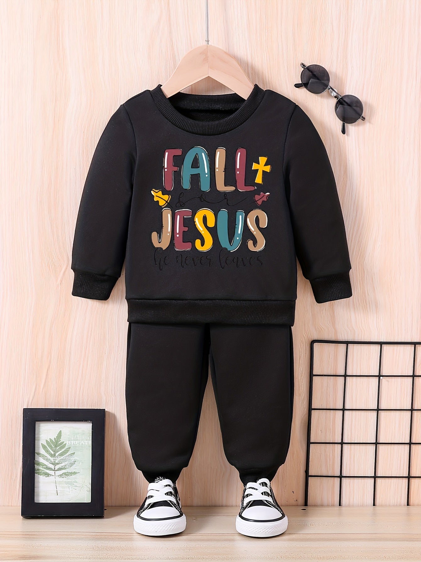 Fall For Jesus He Never Leaves Toddler Christian Casual Outfit claimedbygoddesigns