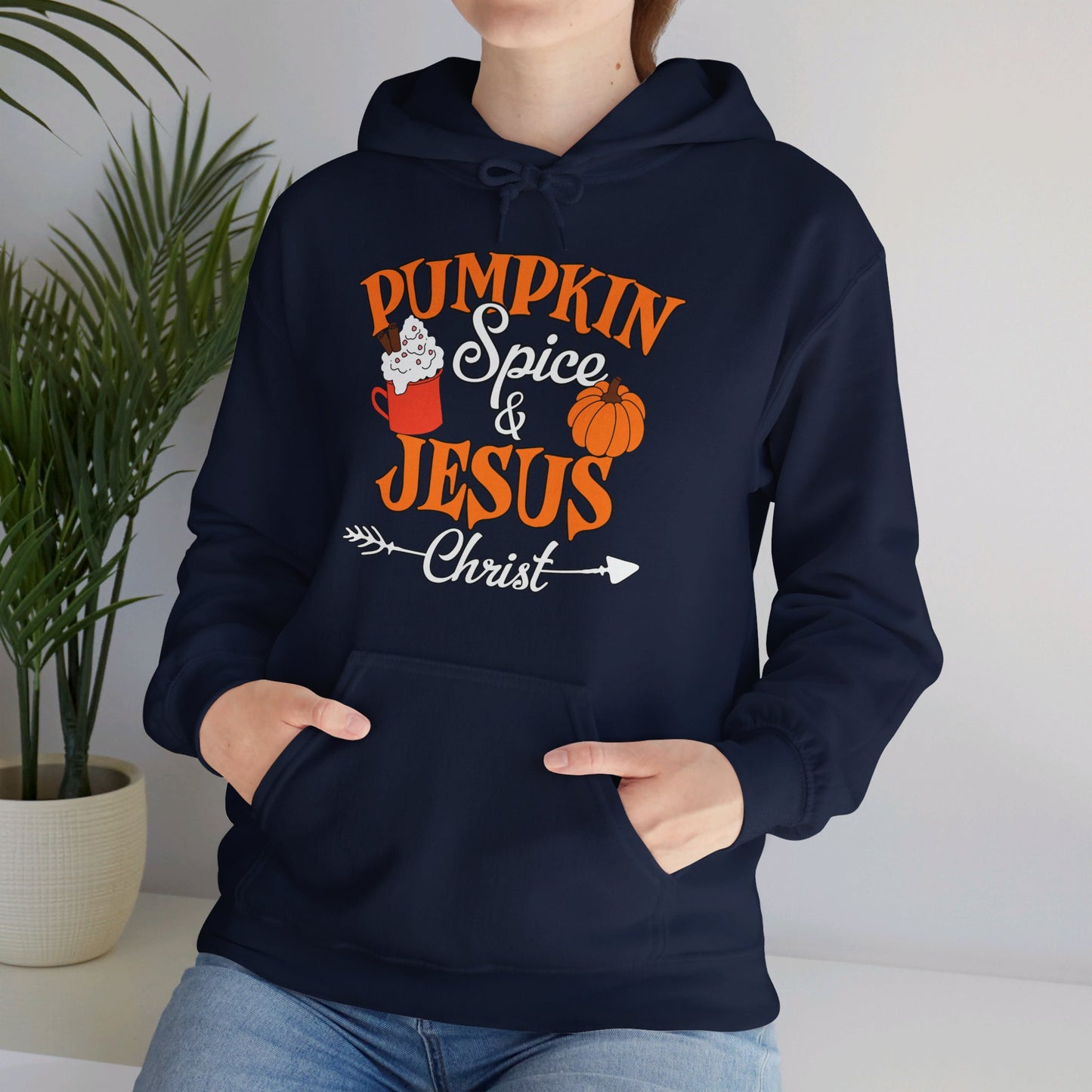 Pumpkin Spice And Jesus Christ Halloween Unisex Christian Pullover Hooded Sweatshirt