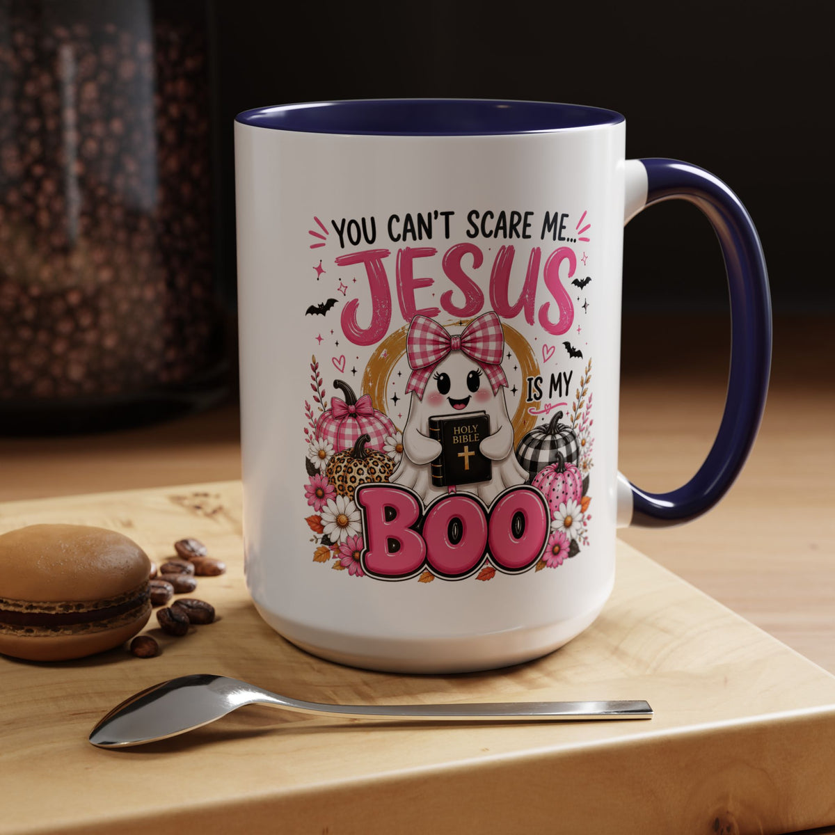 You Can’t Scare Me Jesus Is My Boo Coffee Mug — Halloween Christian Accent Mug