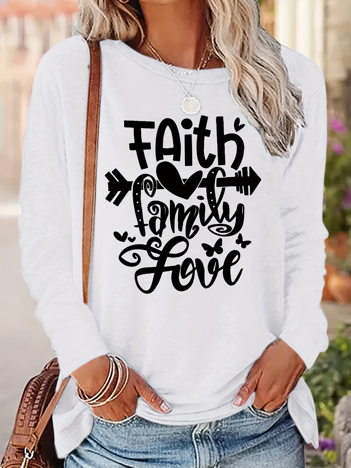 Faith Family Love Women's Christian Pullover Sweatshirt claimedbygoddesigns