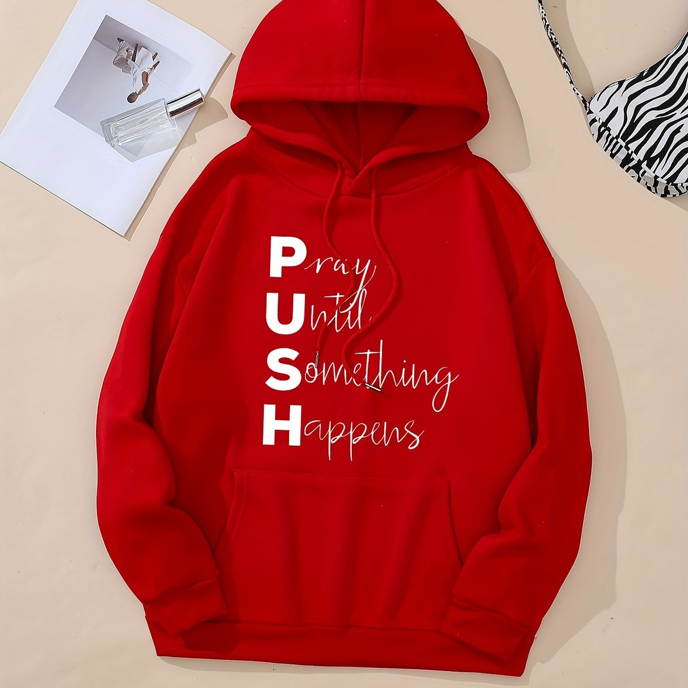 PUSH: Pray Until Something Happens Women's Christian Pullover Hooded Sweatshirt claimedbygoddesigns