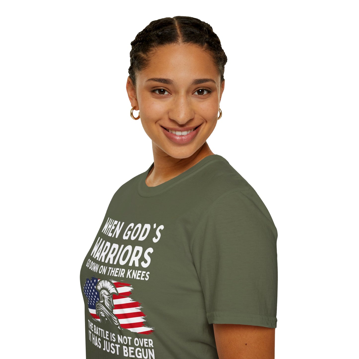 When God's Warriors Go Down On Their Knees The Battle Is Not Over Patriotic American Flag Christian Unisex T-shirt