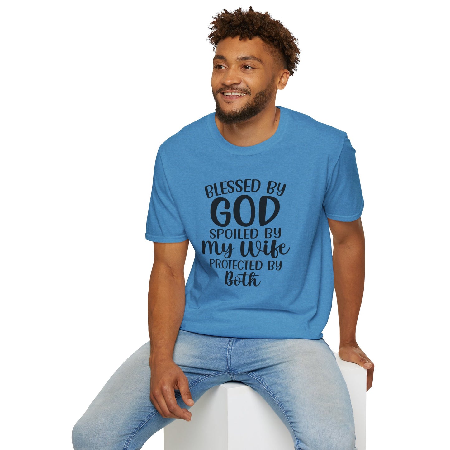 Blessed By God Spoiled By My Wife Protected By Both Men's Christian T-shirt Printify