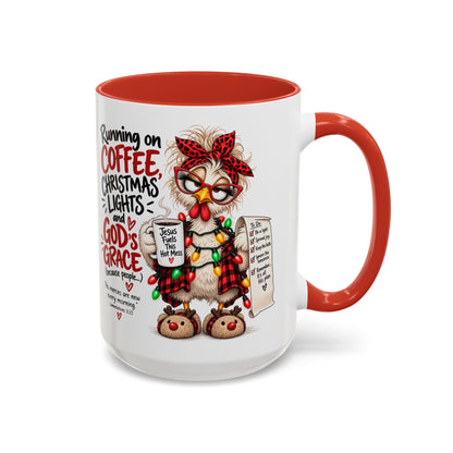Running on Coffee, Christmas Lights and God’s Grace Christmas Mug