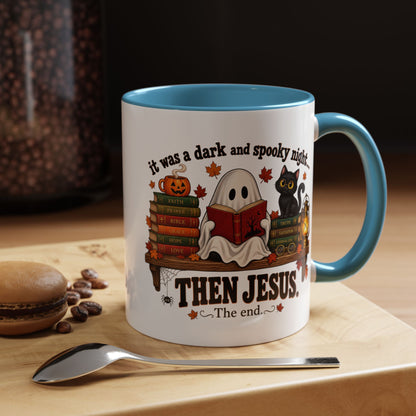 Halloween Christian Coffee Mug — “It Was a Dark and Spooky Night… Then Jesus” Accent Mug