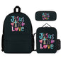 He Is Love Christian Backpack Set of 3 Bags (Shoulder Bag Lunch Bag & Pencil Pouch)