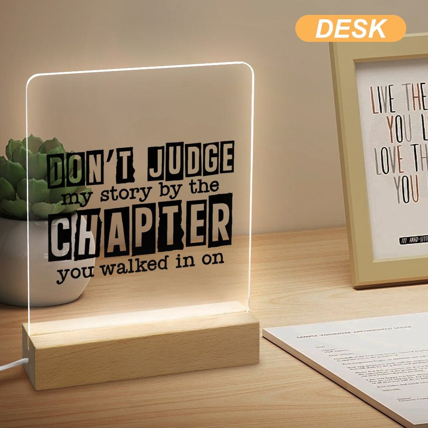 Don't Judge My Story By The Chapter You Walked In On Christian  Acrylic Night Light with Wooden Base Christian Gift Idea