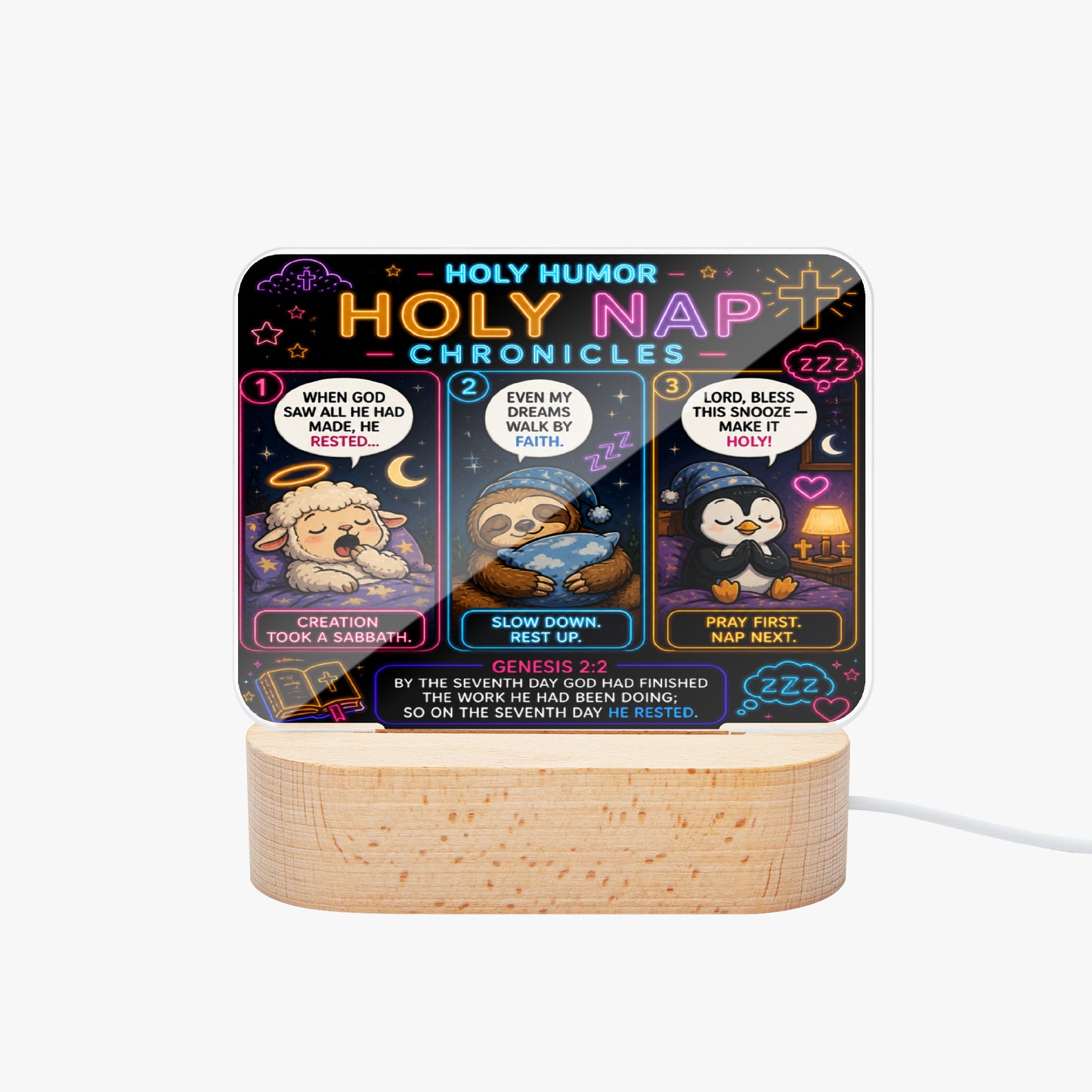 Holy Nap Chronicles Christian Square Acrylic Nigh Light - Luminous Base - ClaimedbyGodDesigns