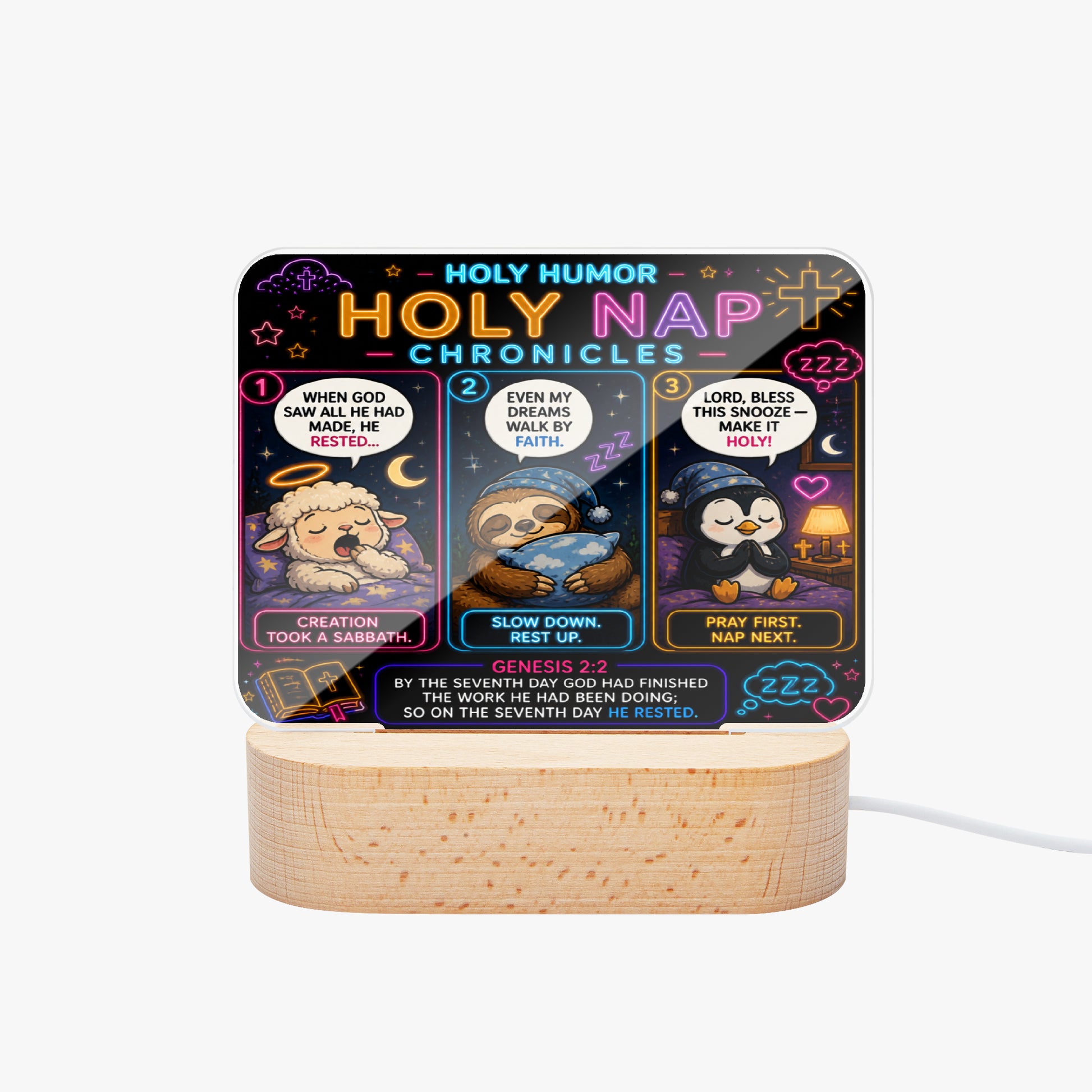 Holy Nap Chronicles Christian Square Acrylic Nigh Light - Luminous Base - ClaimedbyGodDesigns