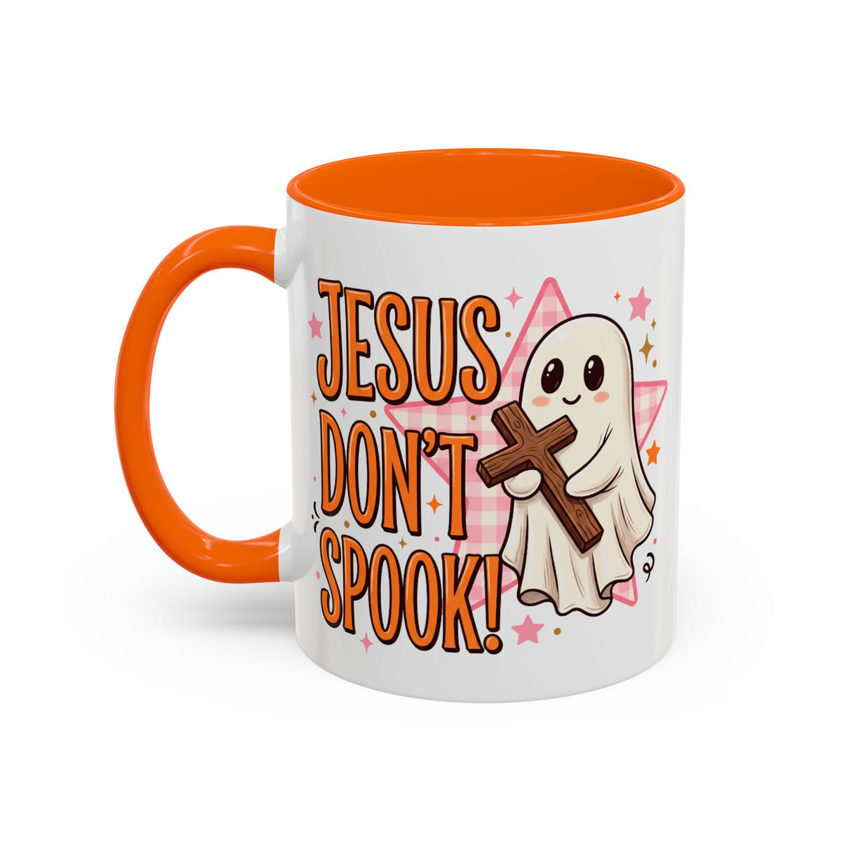 Accent Coffee Mug — "Jesus Don't Spook!" Cute Ghost Christian Coffee Mug (11/15oz)
