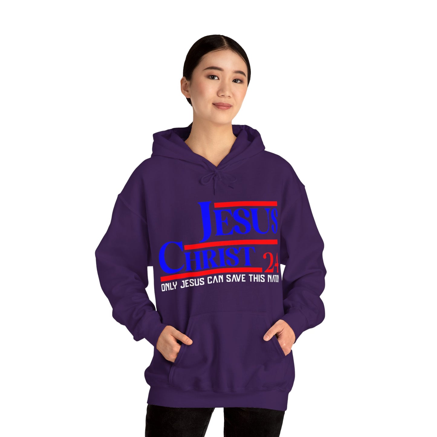 Jesus Christ 2024 Only Jesus Can Save This Nation Election Year Unisex Christian Hooded Pullover Sweatshirt