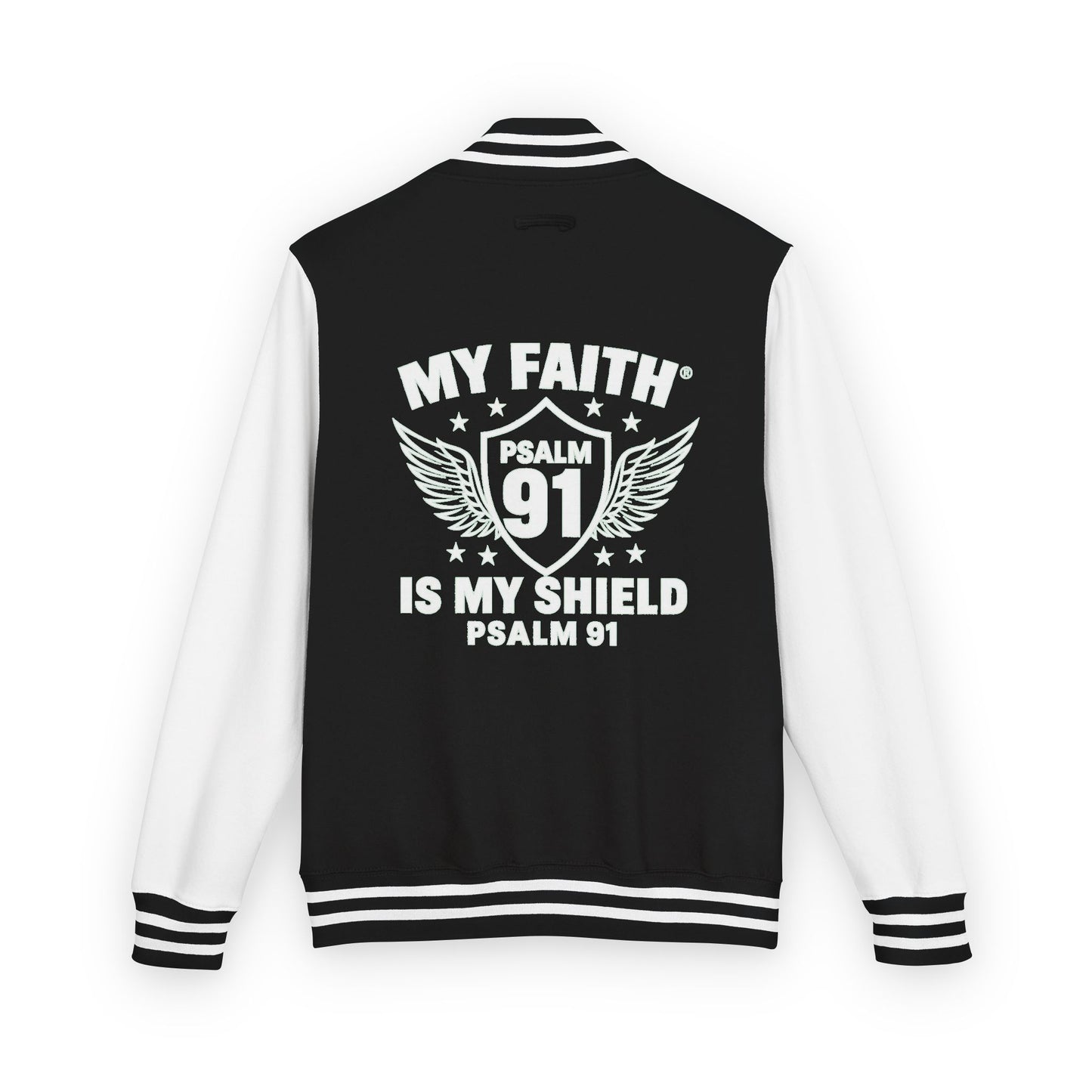Letterman Jacket — “My Faith Is My Shield” 91 Vintage Varsity Jacket