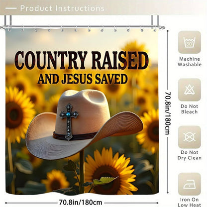 Country Raised and Jesus Saved Christian Waterproof Shower Curtain