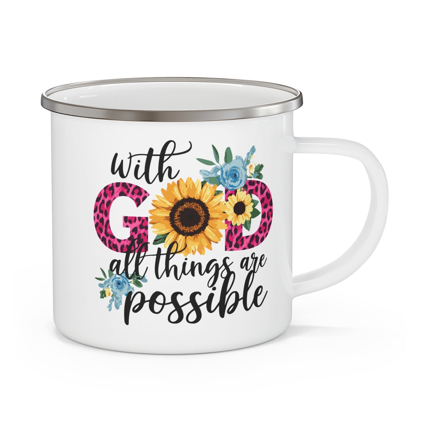 With God All Things Are Possible Christian Enamel Camping Mug 12oz