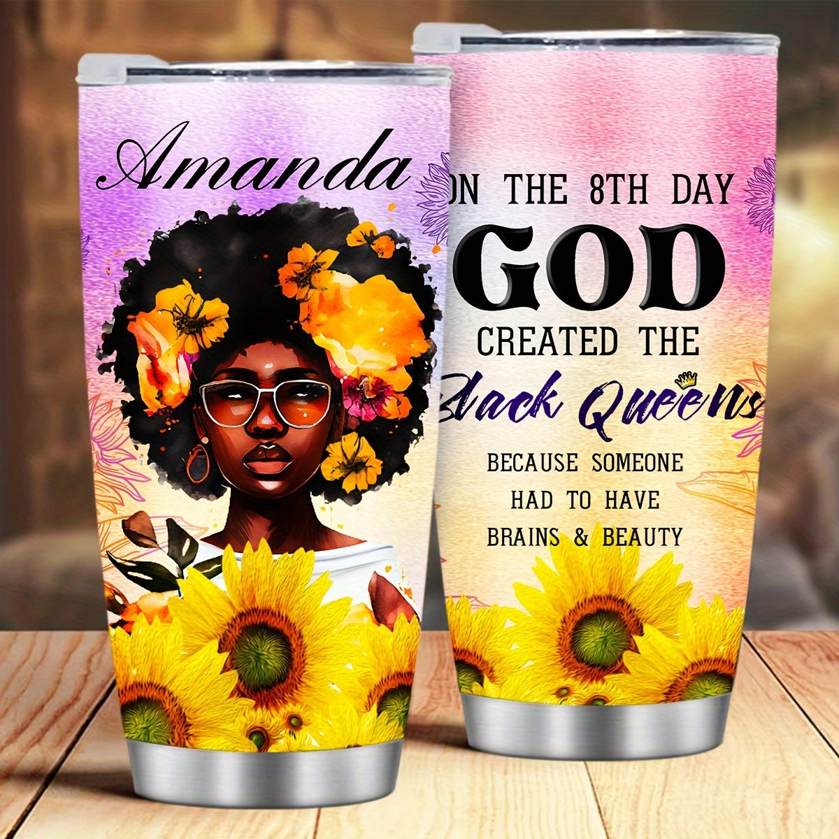 On The 8th Day God Created The Black Queen Funny Christian Stainless Steel Tumbler With Lid 20oz claimedbygoddesigns