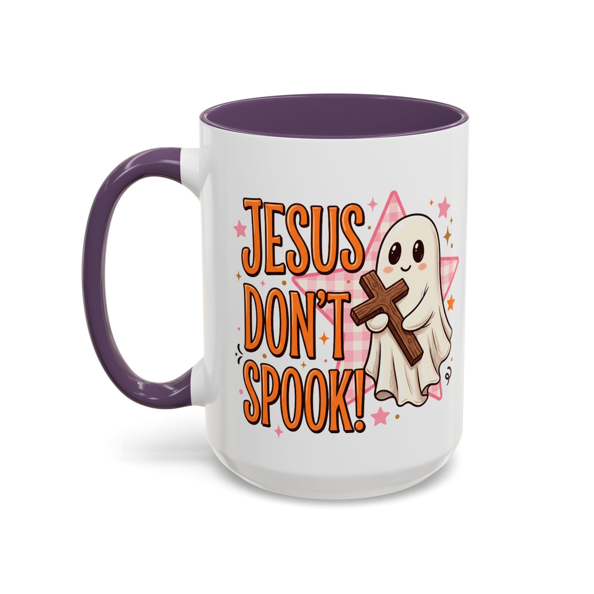 Accent Coffee Mug — "Jesus Don't Spook!" Cute Ghost Christian Coffee Mug (11/15oz)