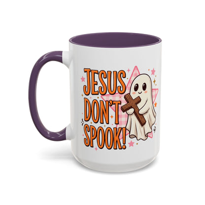 Accent Coffee Mug — "Jesus Don't Spook!" Cute Ghost Christian Coffee Mug (11/15oz)
