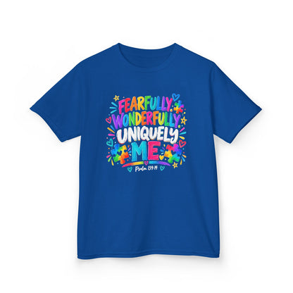 Fearfully Wonderfully Uniquely Me Youth Autism Awareness T-Shirt — Psalm 139:14 Tee
