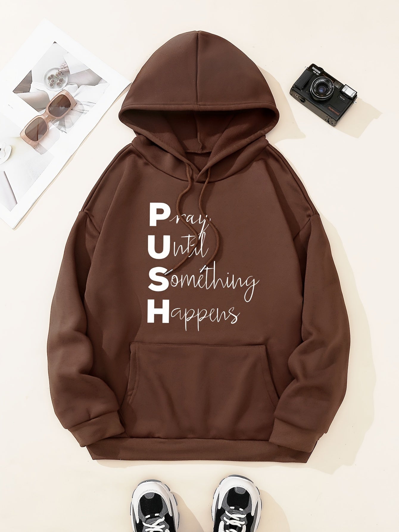 PUSH: Pray Until Something Happens Women's Christian Pullover Hooded Sweatshirt claimedbygoddesigns